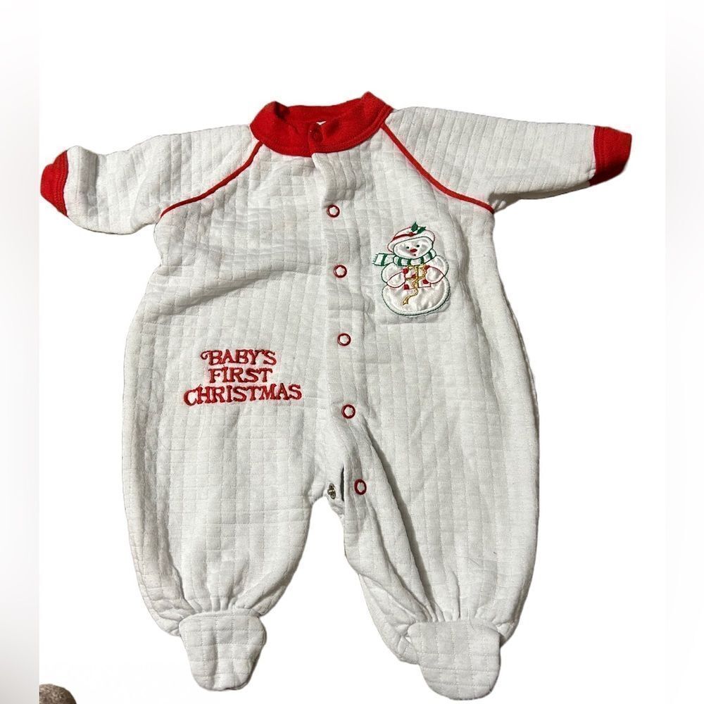 Vintage 80s Baby’s First Christmas Embroidered Footie Onesie
